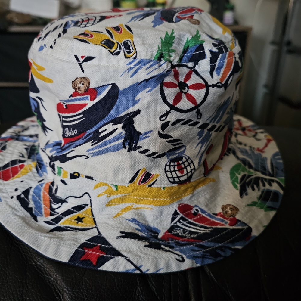Polo Ralph Lauren Reversible Bucket Hat Sailing Bear Nautical One Size $30obo
